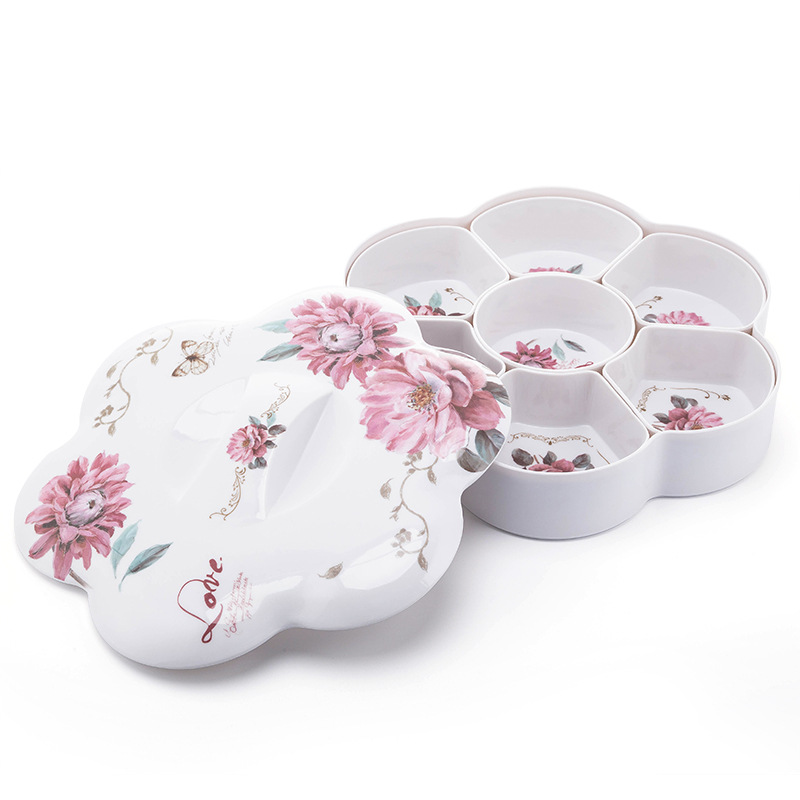Candy Box Creative Household Division With Cover Melamine Dry Fruit Tray European Wedding Candy Box Living Room Melon Seed Snack Tray Item Picture