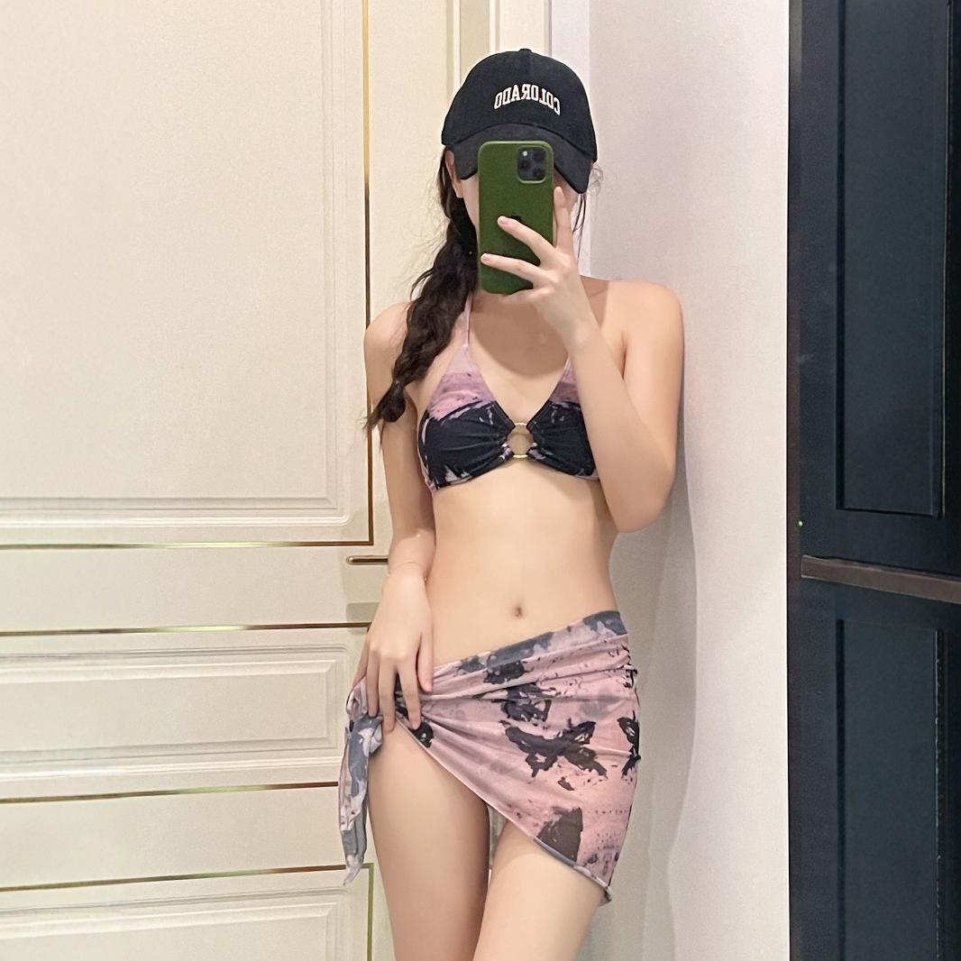 Bikini Swimsuit Women's Sense Split Three-Piece Set Pure Spice Girl Style Gathering Breast Lift Vacation Hot Spring Swimming Suit