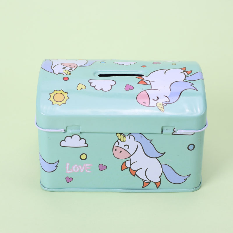 DME056 Unicorn Cartoon Lockable tinplate Piggy Bank, Kuromi Book Safe, Children's Piggy Bank Gift