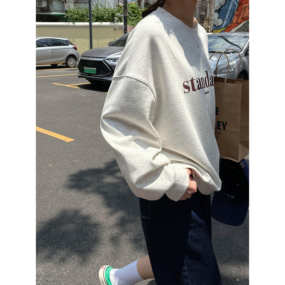 A high-quality early autumn new Korean-style round-neck, simple letter printed long-sleeved sweatshirt for women