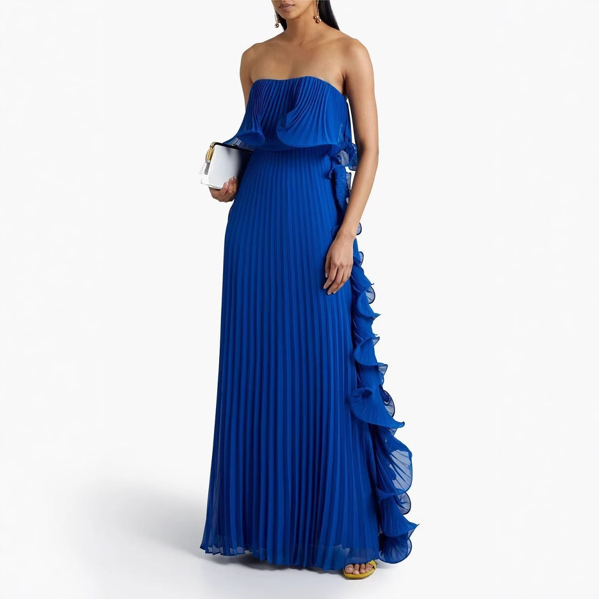 Cross-border European and American women's 2025 summer new ins wind pressure pleated wraparound large hem dress Item Picture