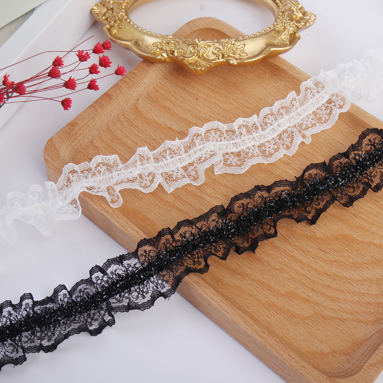 3cm stretch lace pleated lace clothing with skirt hem, collar and cuffs, home textile decoration discounted lace