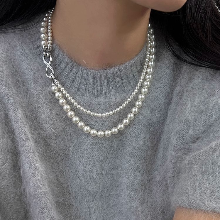 Nuevo producto explosión shijia pearl 8 caracteres hebilla doble cascada cinturón collar se puede dividir uno más desgaste cáñamo gris perla cadena Application Scenario