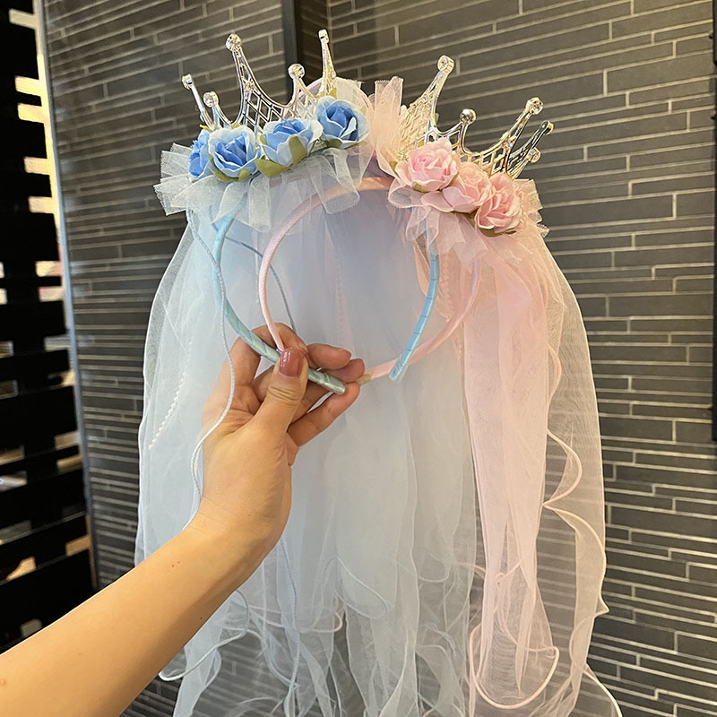 女童公主裙头纱花环皇冠表演头箍气质小女孩头饰生日儿童发箍批货