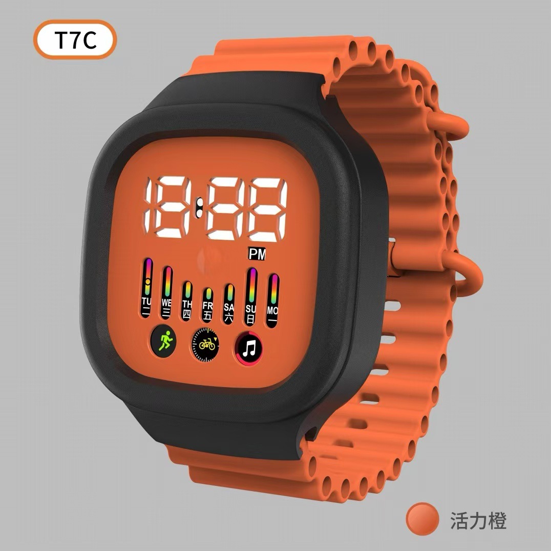新款LED手表T7C男女星期简约时尚初中情侣小学生运动 LED电子手表