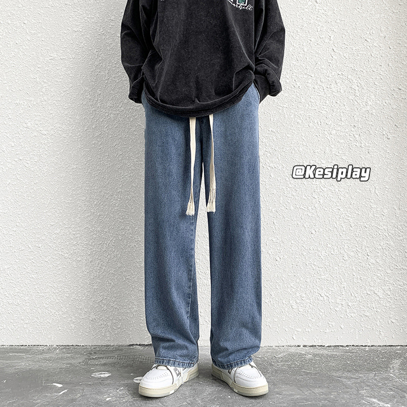 Jeans, men's casual pants, Hong Kong style 2022 Autumn new trendy brand simple floor-length loose trendy brand versatile wide-leg pants Application Scenario