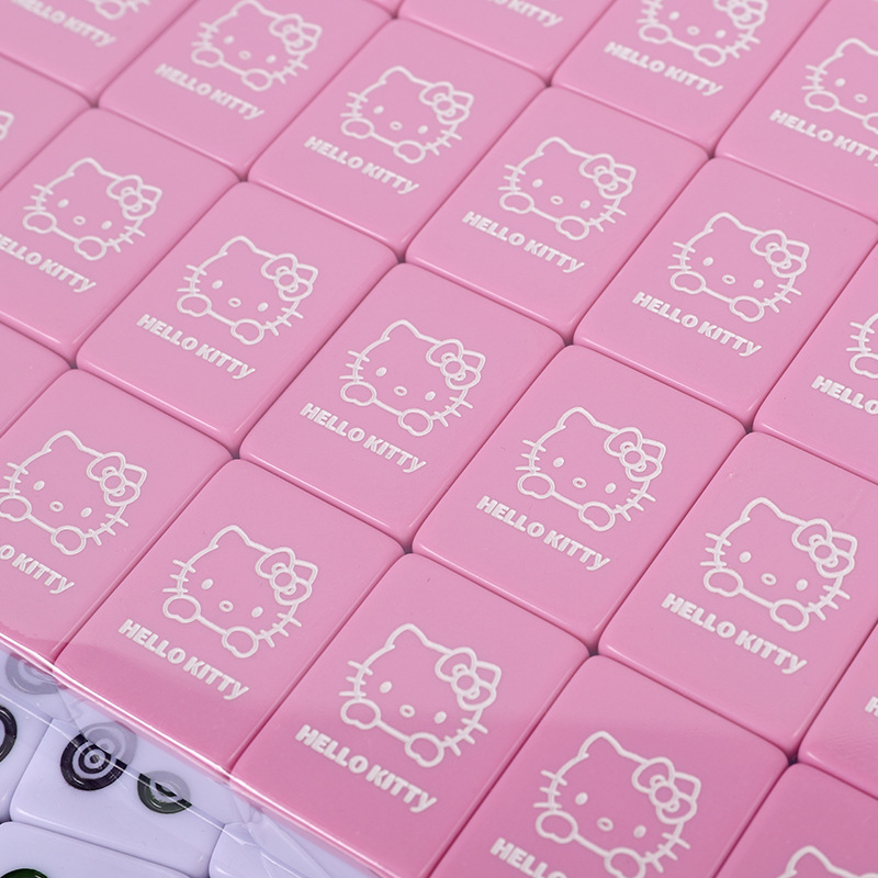 HelloKitty officially authorized Melamine Mahjong tiles with cute cartoon patterns engraved on the back aluminum alloy set, the same style as Xiaohongshu, available in stock at 40# and 42# Application Scenario