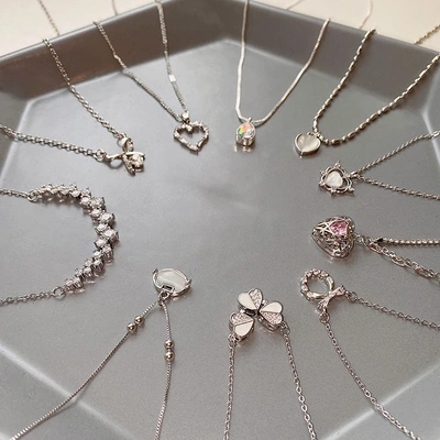 Silver Titanium Steel Chain Butterfly Love Necklace Female Ins Personality Niche Geometric Necklaces Pendant Wholesale