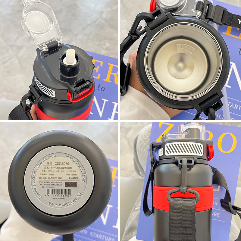 Outdoor 316 food-grade large-belted insulated cups, large-capacity sports water bottles for boys and girls with straws, wholesale in stock details Picture