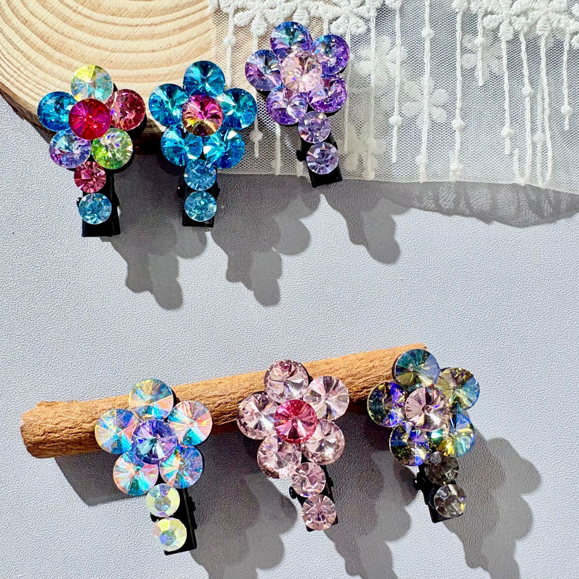 流行新款气质水钻花朵发夹优雅少女发饰边夹甜美气质刘海夹鸭嘴夹