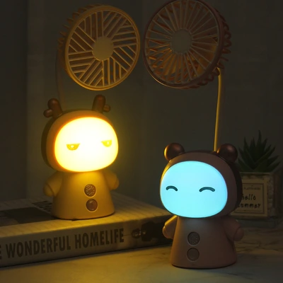 New doll nightlight fan Multi-gear nightlight desktop fan Cartoon rabbit ear electric fan USB charging fan thumbnail