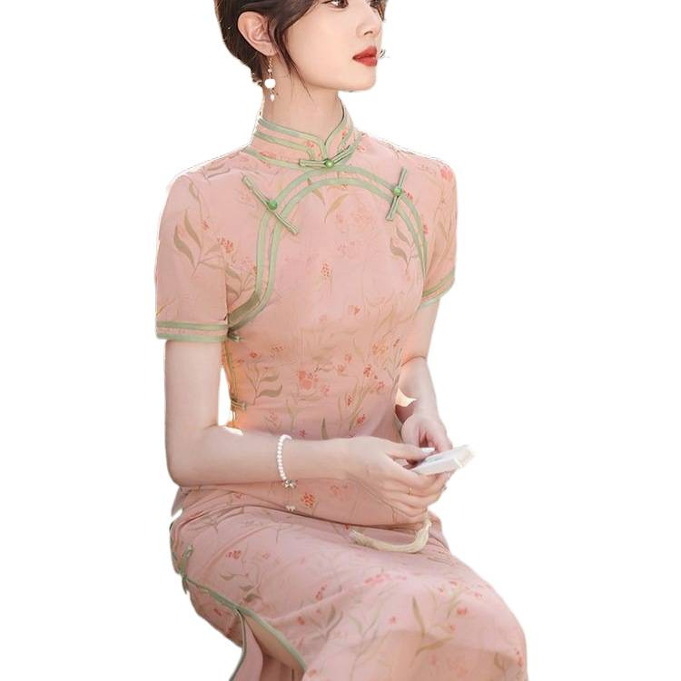 The 2026 new style of traditional Chinese fashion cheongsam, a young and high-end pink long women's dress with a classic style Item Picture