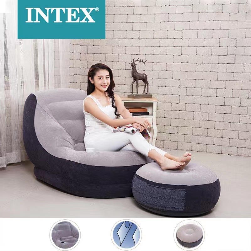 intex 68564 跨境专供充气pvc舒适植绒沙发组合懒人休闲折叠躺椅