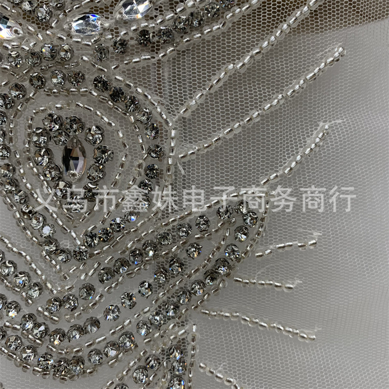 Heavy hand-stitched beaded wedding dress and formal wear mesh applique details Picture