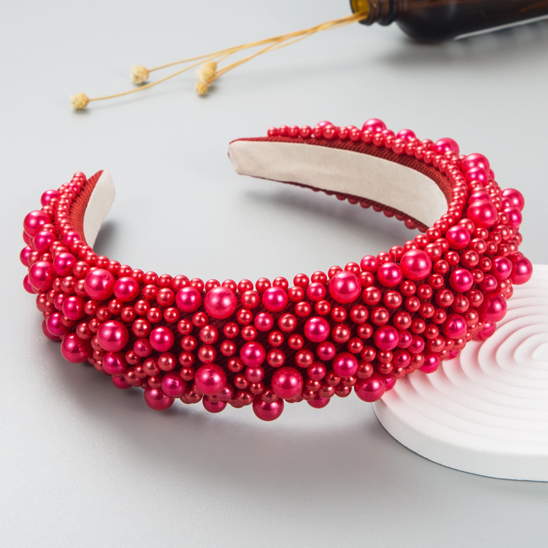 Heming Headband Cross-Border Wholesale Baroque Sponge Pearl Hair Accessories Female Hand Nailed Beads Multi-Color European And American Wide Edge Headband Application Scenario