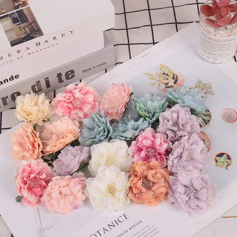 跨境仿真新款牡丹花绢花婚庆假花花头DIY手工配件材料发夹批发