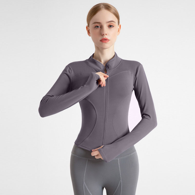 New sports jackets, women's spring and autumn fitness wear, stand-up collar casual running jacket, quick-drying tight yoga top details Picture