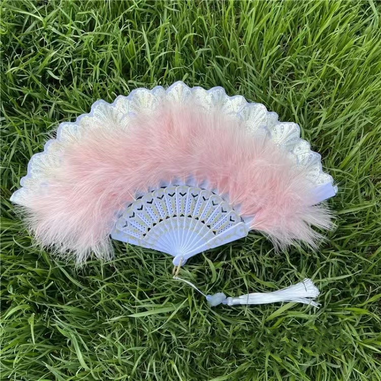 Japanese Lolita Vintage Black And White Lace Lolita Folding Fan Tea Party Feather Fan Ancient Style Internet Celebrity Application Scenario