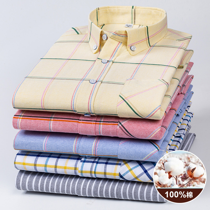 Spring and autumn pure cotton checkered shirts for men, long-sleeved inch casual Oxford fabric all-cotton men's shirts, middle-aged and young men's shirts Specification image