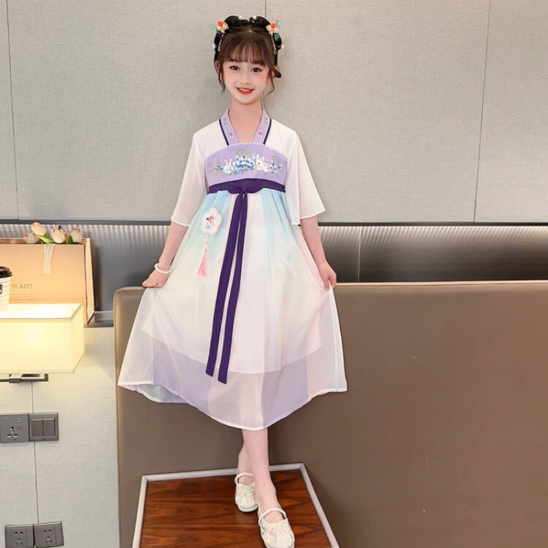 Hanfu Girl Spring Thin Chinese Wind Dress Ancient Super Fairy Spring Little Girl Children Tang Suit Wholesale Application Scenario