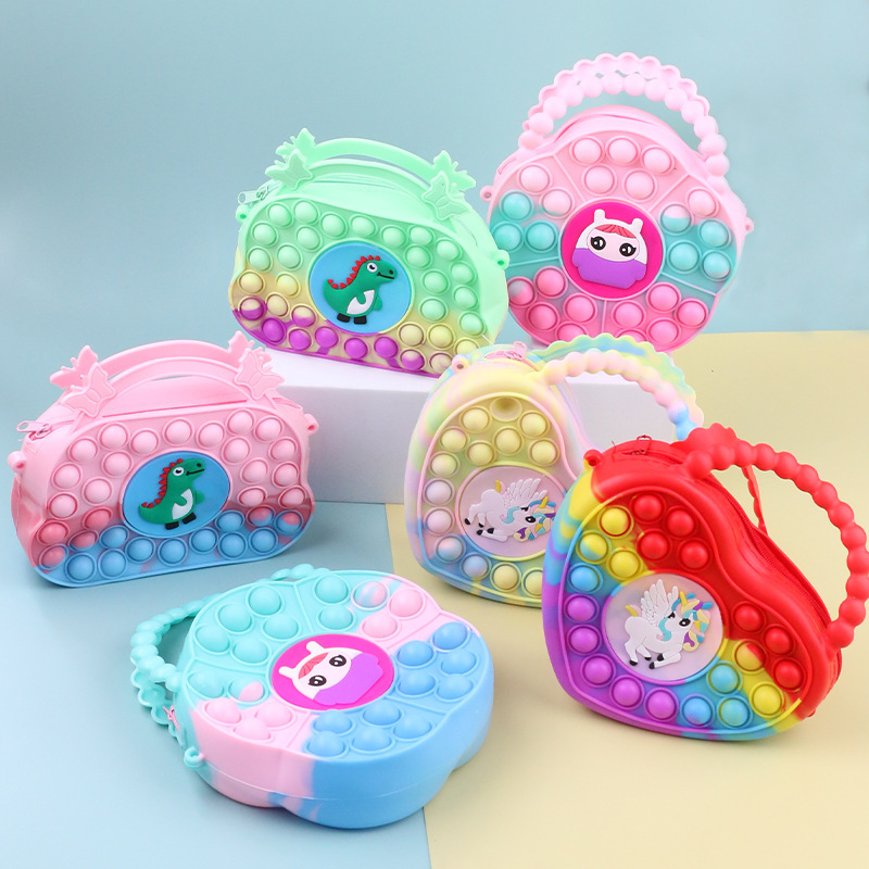 灭鼠先锋硅胶零钱包现货蝴蝶形斜挎包零钱包女童公主彩虹按按乐包