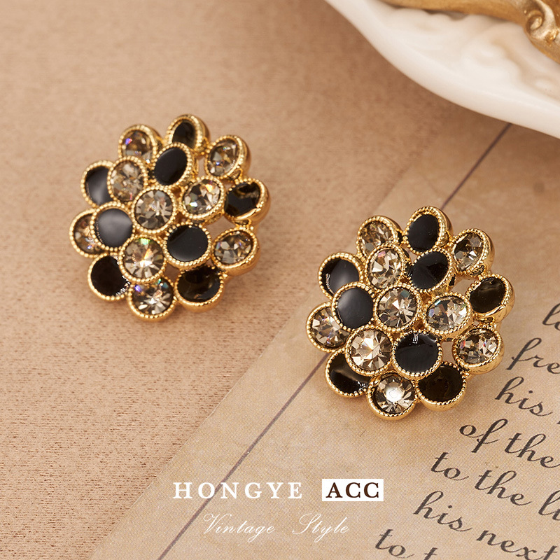 复古小众气质高级感山茶花满钻耳环轻奢设计感旋转花朵滴油耳钉