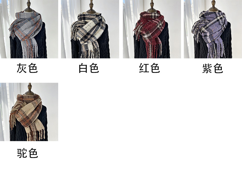 围巾女冬季新款韩系仿羊绒格子围脖学生甜美保暖加厚流苏披肩批发详情2