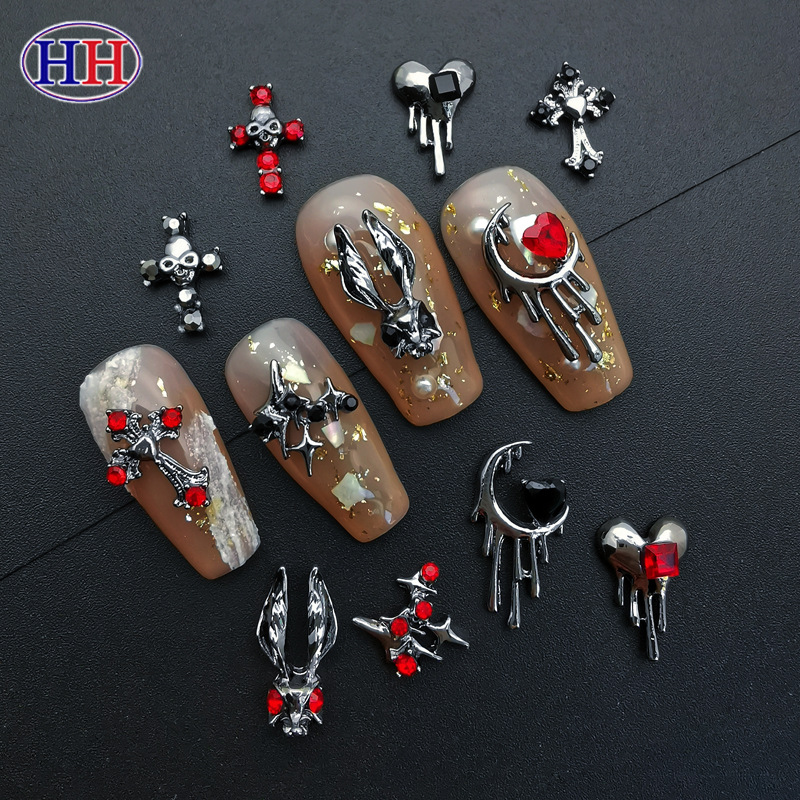 Punk-style Halloween cross alloy nail accessories, star moon heart-shaped nail accessories, nail drill wholesale details Picture