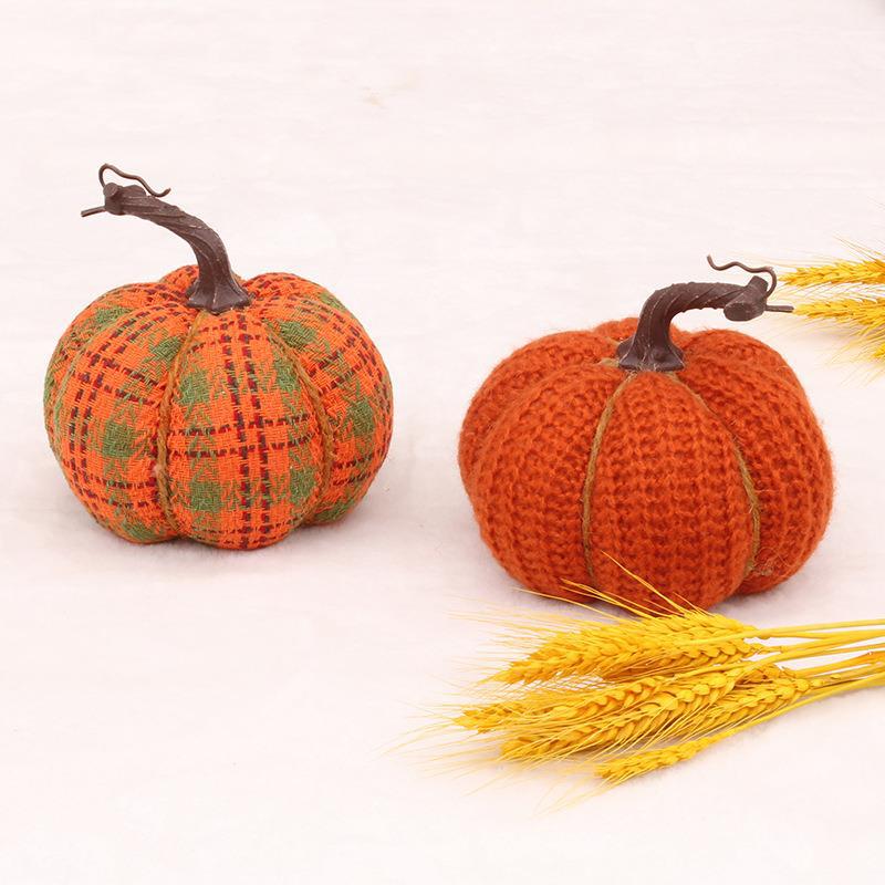 Cross-Border New Harvest Festival Thanksgiving Decorations Pp Cotton Filled Knitted Fabric Pumpkin Tabletop Decoration Props details Picture