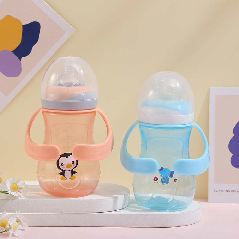 Straw, plastic cup, silicone pacifier with dust cover, portable outdoor children's cup with double handle, anti-slip and heat-resistant drink cup