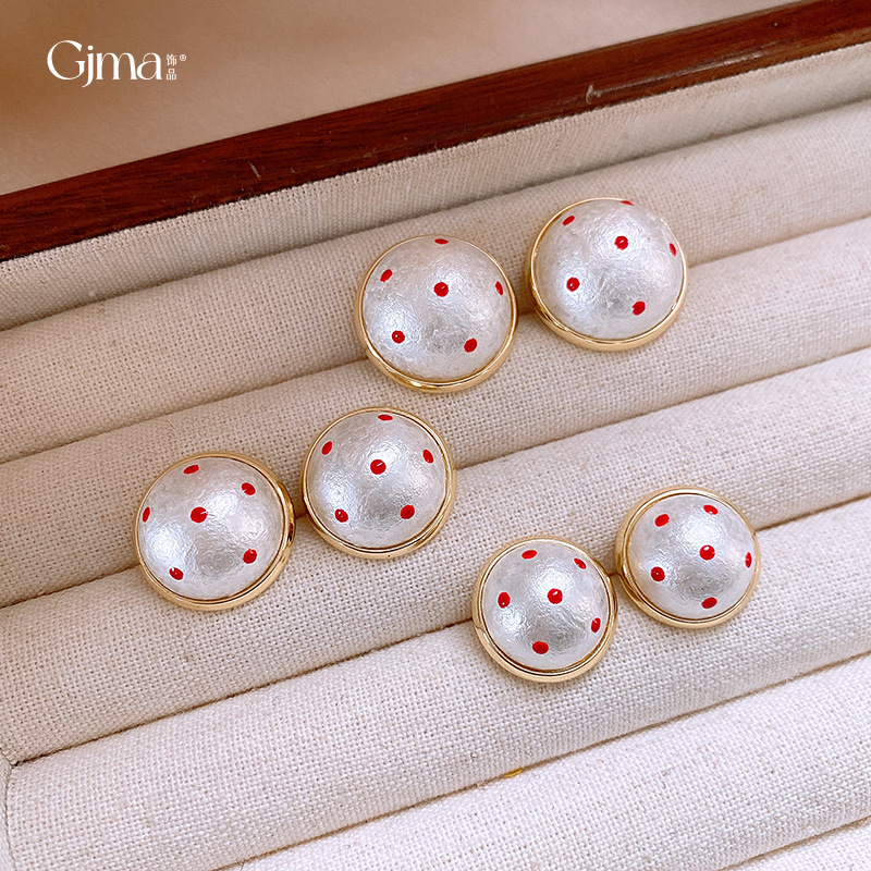 银针法式复古波点棉花珍珠耳钉时尚潮流百搭耳环简约高级感耳饰女