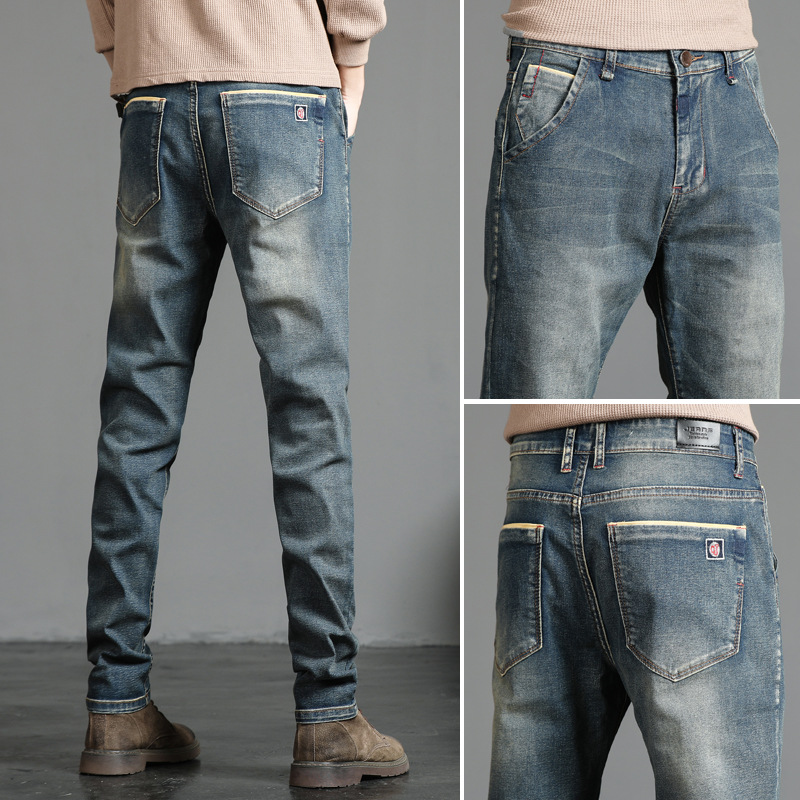 Youth fashion jeans, men's autumn fashion trend pants, slim-fit small-leg long pants 2022 new style retro casual