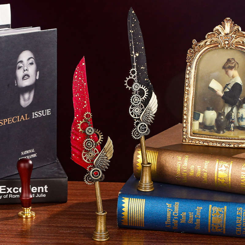 Retro-style gold-splashed quills, European and British dip pen gift box, business dip pen, lacquer and seal gift box set Application Scenario