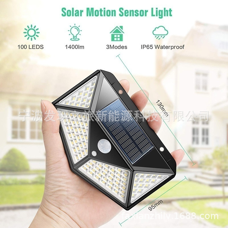 100LED solar wall lamp, four-sided illuminated solar lamp for the courtyard, human body sensor waterproof staircase lamp, courtyard lamp Application Scenario