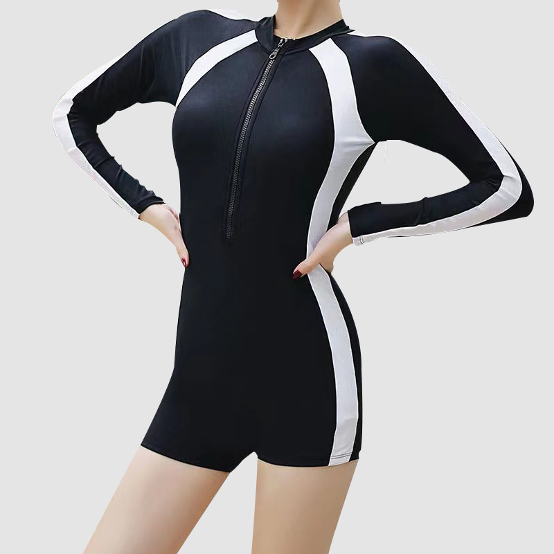 Sports Swimwear Women Wholesale New One-Piece Long Short Sleeve Flat Angle Large Size Conservative Belly Bath Hot Spring Professional Swimwear Application Scenario