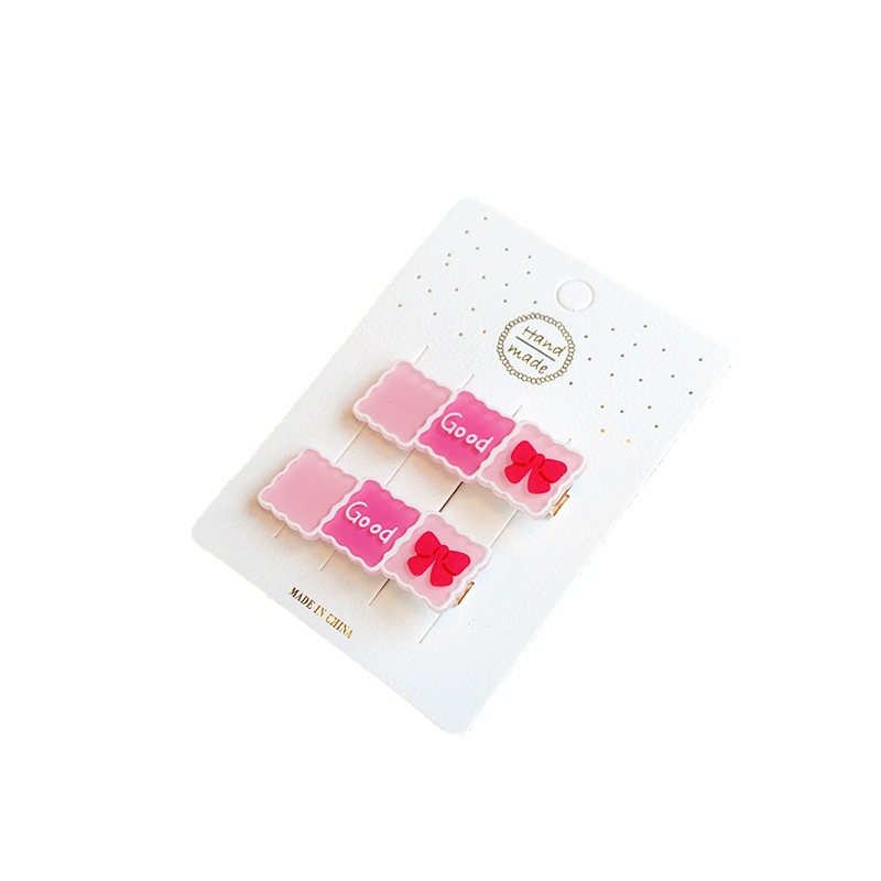 New Korean-style fresh and clean acrylic hair clips, children's small square fruit press clips, girls' bangs clips, cute side clips Item Picture