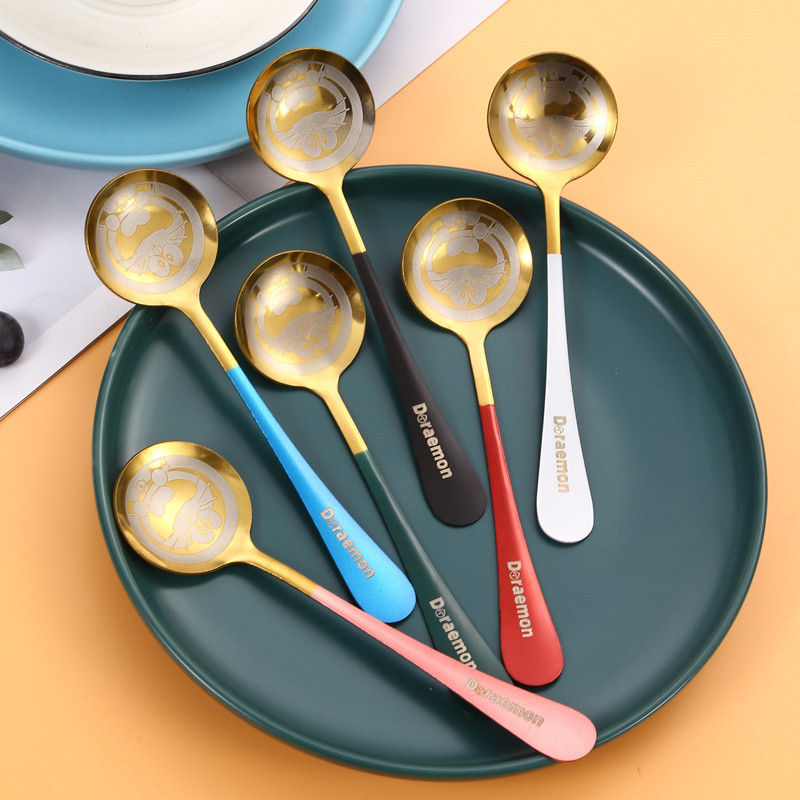 不锈钢叮当猫勺子家用网红勺创意ins韩式甜品小圆勺可爱星巴勺子详情图2