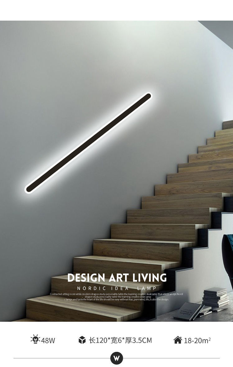 Nordic minimalist long strip bedroom bedside wall lamp, modern LED background wall, TV wall, living room, staircase, corridor wall lamp pic 9