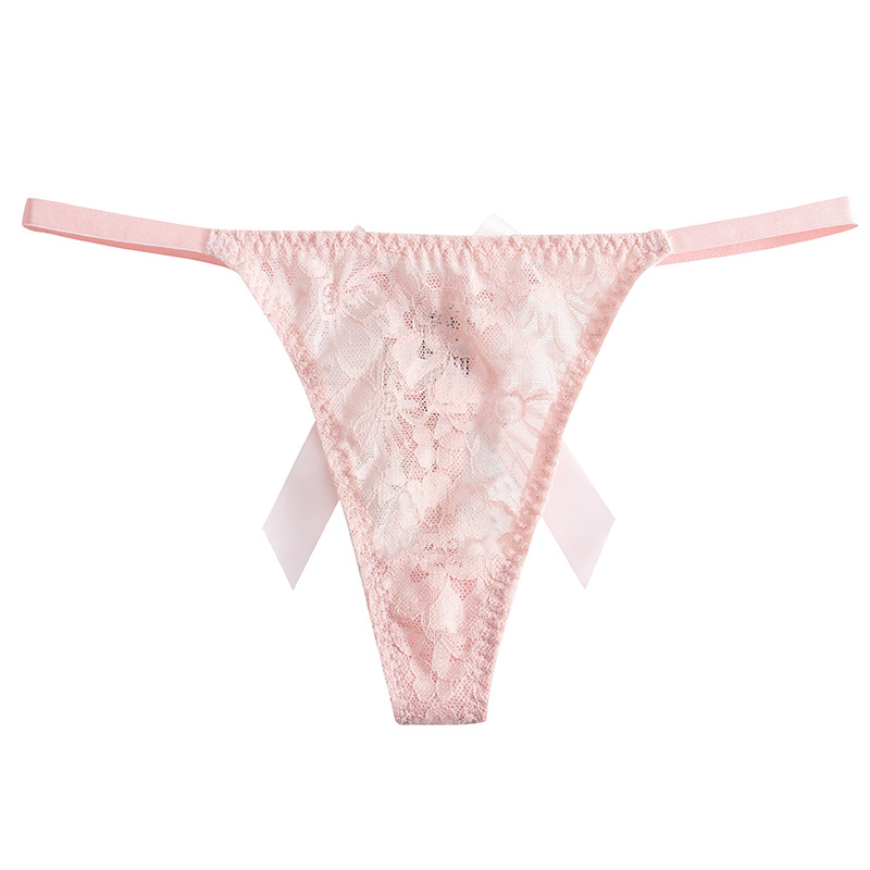 Cross-Border Lace Sexy Thong For Women Back Hot Bow Bikini Low Waist Breathable T Pants Item Picture