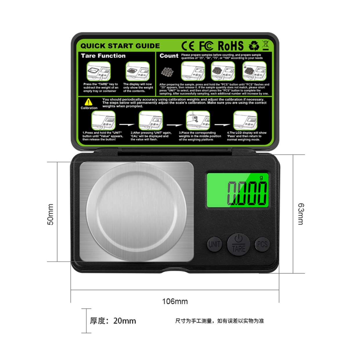 Mini high-precision 100g balance scale, carat scale, 0.001g pocket electronic scale, gram scale, jewelry scale, electronic scale Item Picture