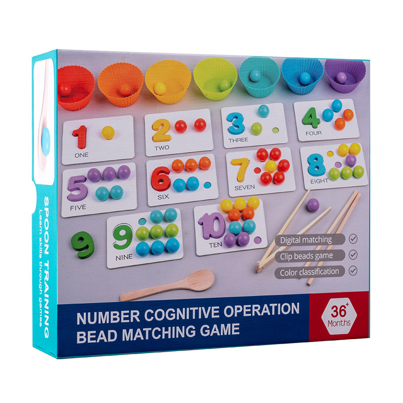 Wooden Number Arithmetic Clip Bead Matching Game Children's Early Education Puzzle Toy Building Blocks Color Sorting Cup Cross-Border Item Picture