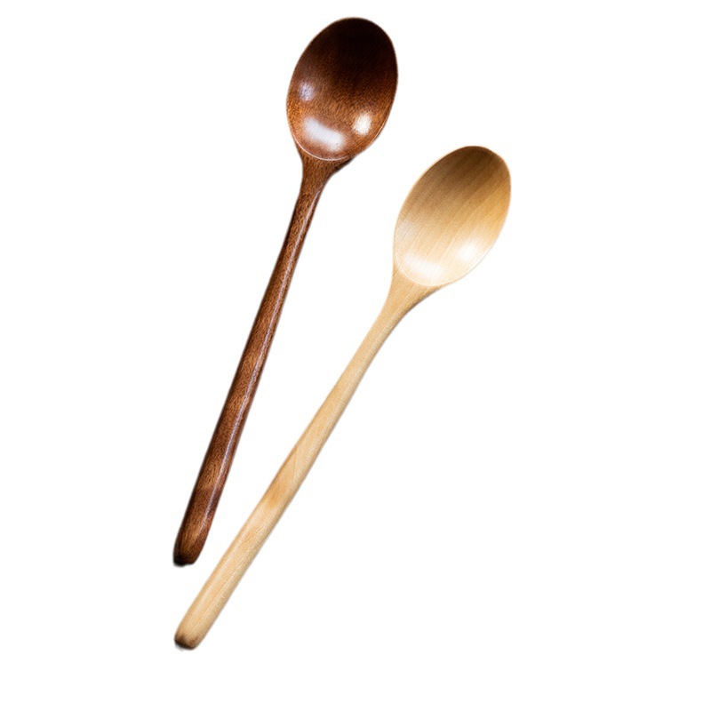 Wooden Spoon Long Handle Old Lacquer Juice Spoon Solid Wood Trumpet Coffee Spoon Japanese Zefeng Soup Spoon Baby Spoon Can Logo Item Picture