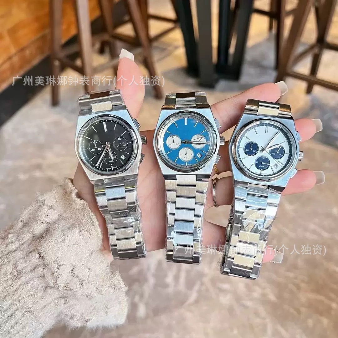 跨境外贸新款天家六针三眼石英机芯系列时尚男士钢带日历手表批发