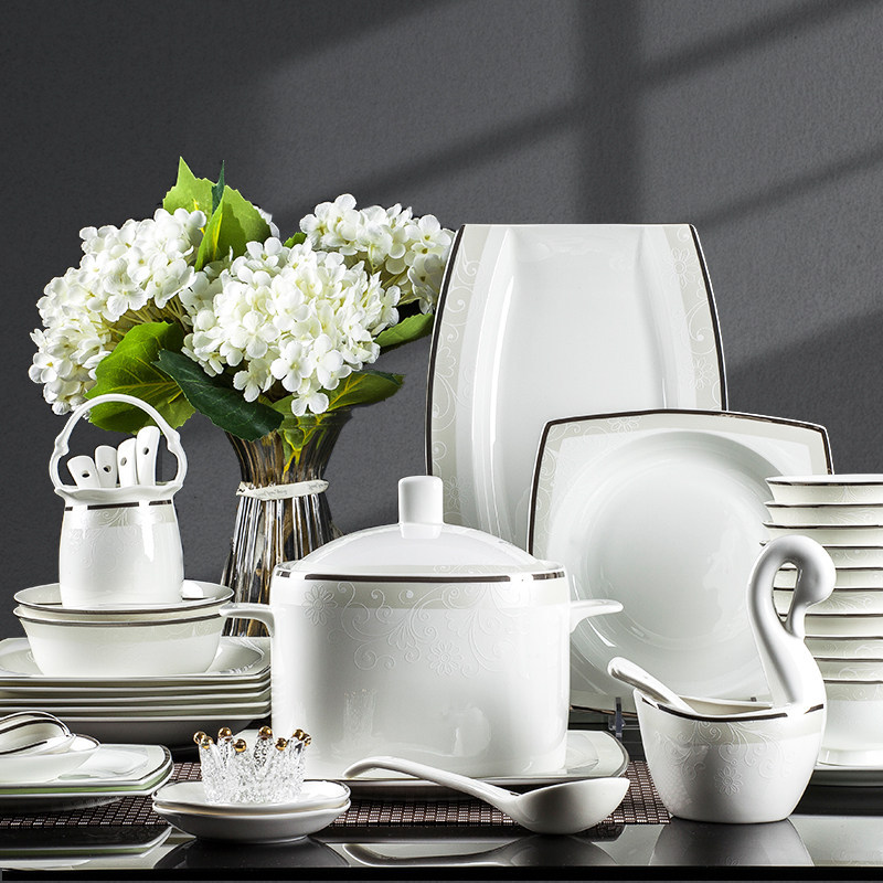 Dish Set Home A Full Set Of Bone China Tableware Set Ceramic Simple Jingdezhen Bowl Dish Chopsticks Gift Wholesale details Picture