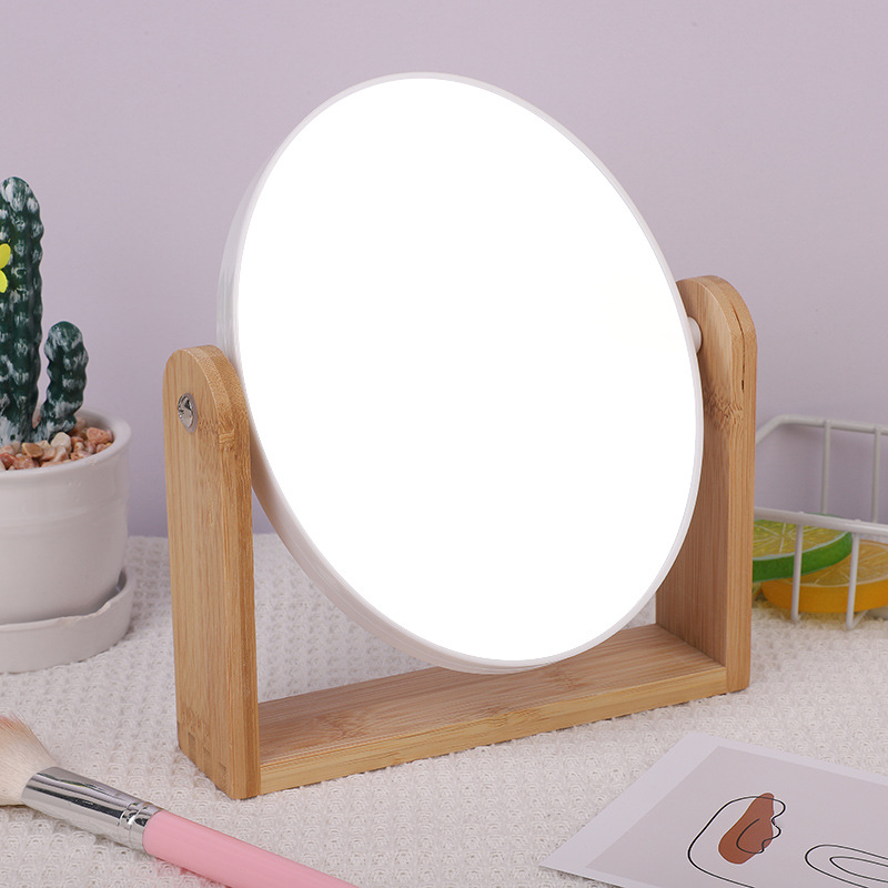 Factory Direct Bamboo Home Small Desktop Makeup Mirror Dormitory Magnifying Double Sided Mirror Bedroom Makeup Mirror details Picture