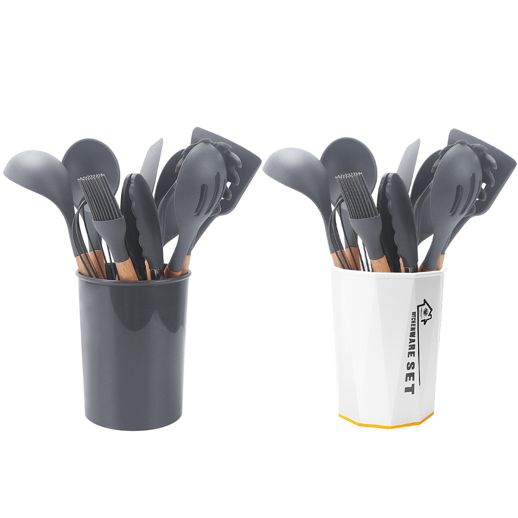 Cross-Border Stock Wooden Handle Silicone Kitchenware 11 Sets Of Non-Stick Cooking Wooden Handle Silicone Kitchenware 11 Sets Item Picture