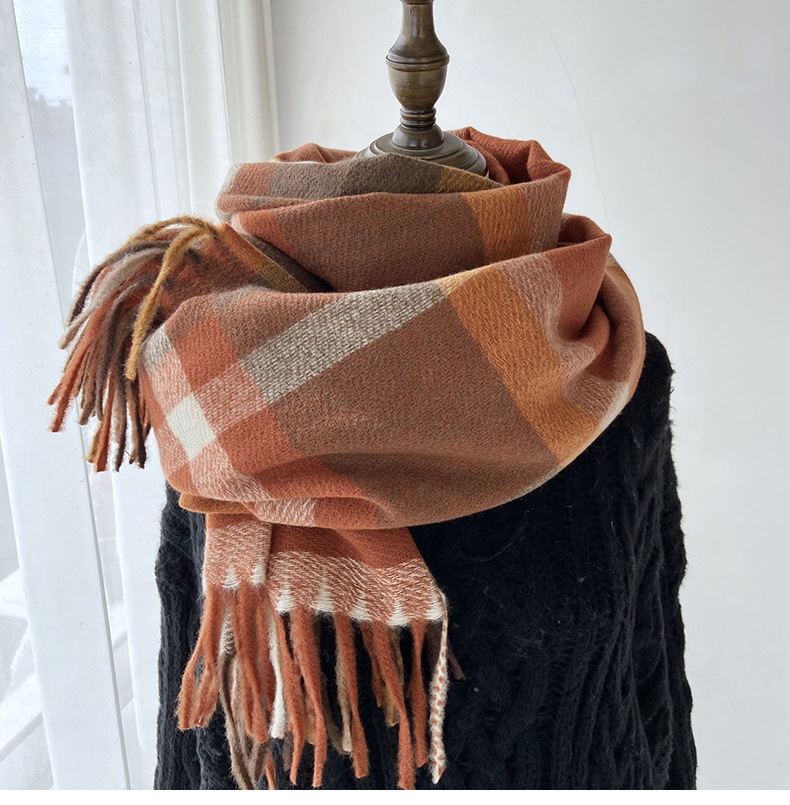 格子围巾女秋冬新款韩版高级感长款学生情侣披肩保暖加厚流苏围脖详情25