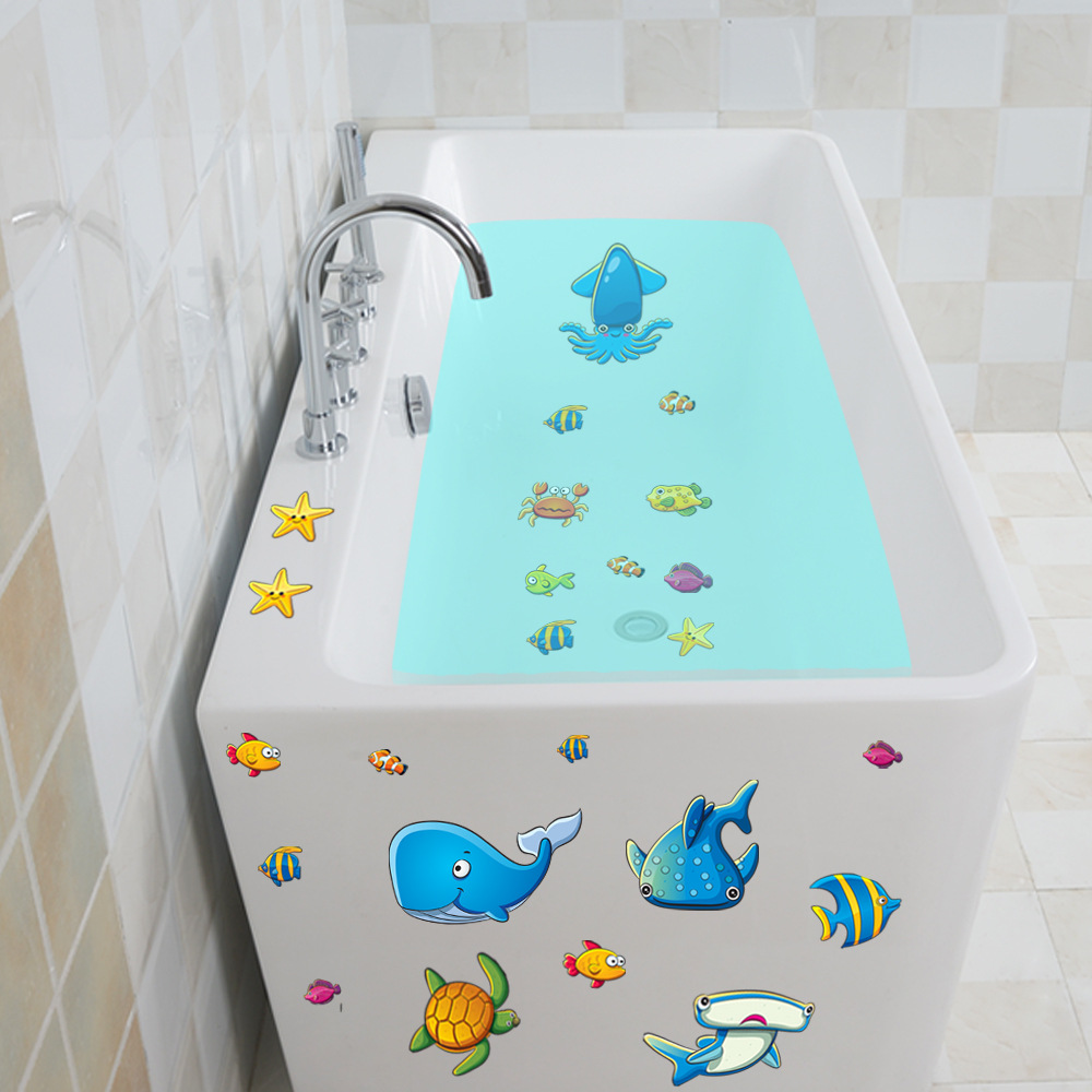 Shangyi Sp-B004 Cartoon Sea Animal Bathroom Wall Stickers Self-Adhesive Waterproof Non-Slip Bathtub Decorative Wholesale Stickers details Picture