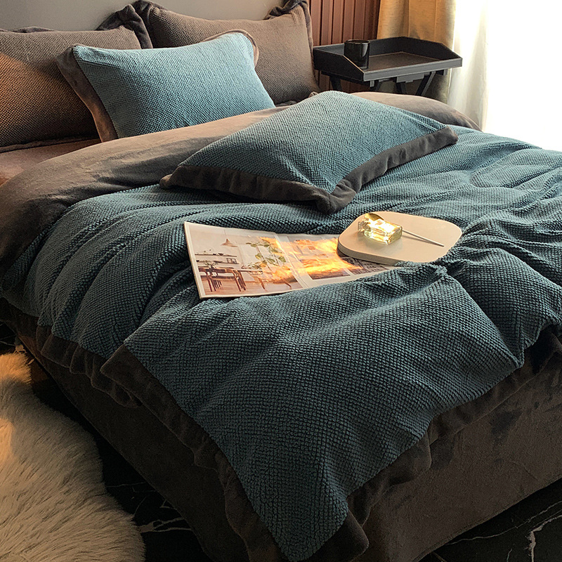 2022 New Puff-Velvet Four-Piece Set Solid Color Winter Thickened Warm Plus Velvet Matching Color Ab Four-Piece Set Specification drawing