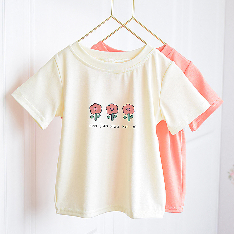 Girls' short-sleeved T-shirt summer cartoon print 2024 new style children's loose, thin and versatile round-neck children's clothing top details Picture